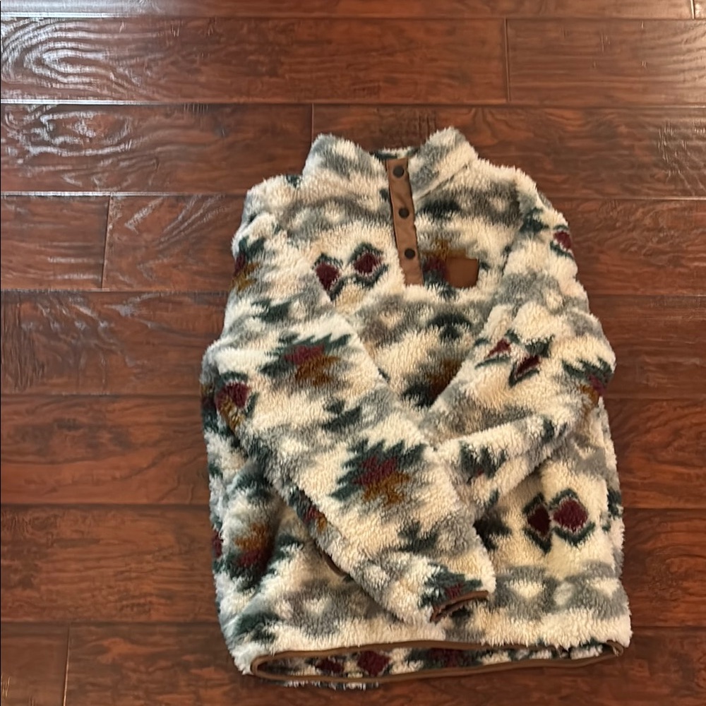 Cream and Gray Cowl Neck Sweater with Plush Texture
